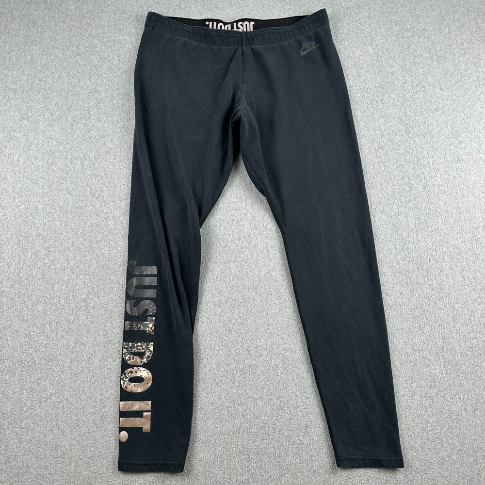 Nike Leggings Womens L Just Do It Black Metallic Graphic